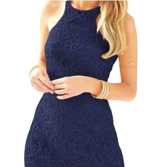 LILLY PULITZER XS Navy Blue Crochet Lace Racerback Dress